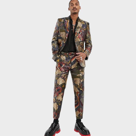 NWT ASOS EDITION Slim Suit 2-pc Jacket 38 Pants 31x30 Jacquard LIMITED EDITION - Picture 5 of 8